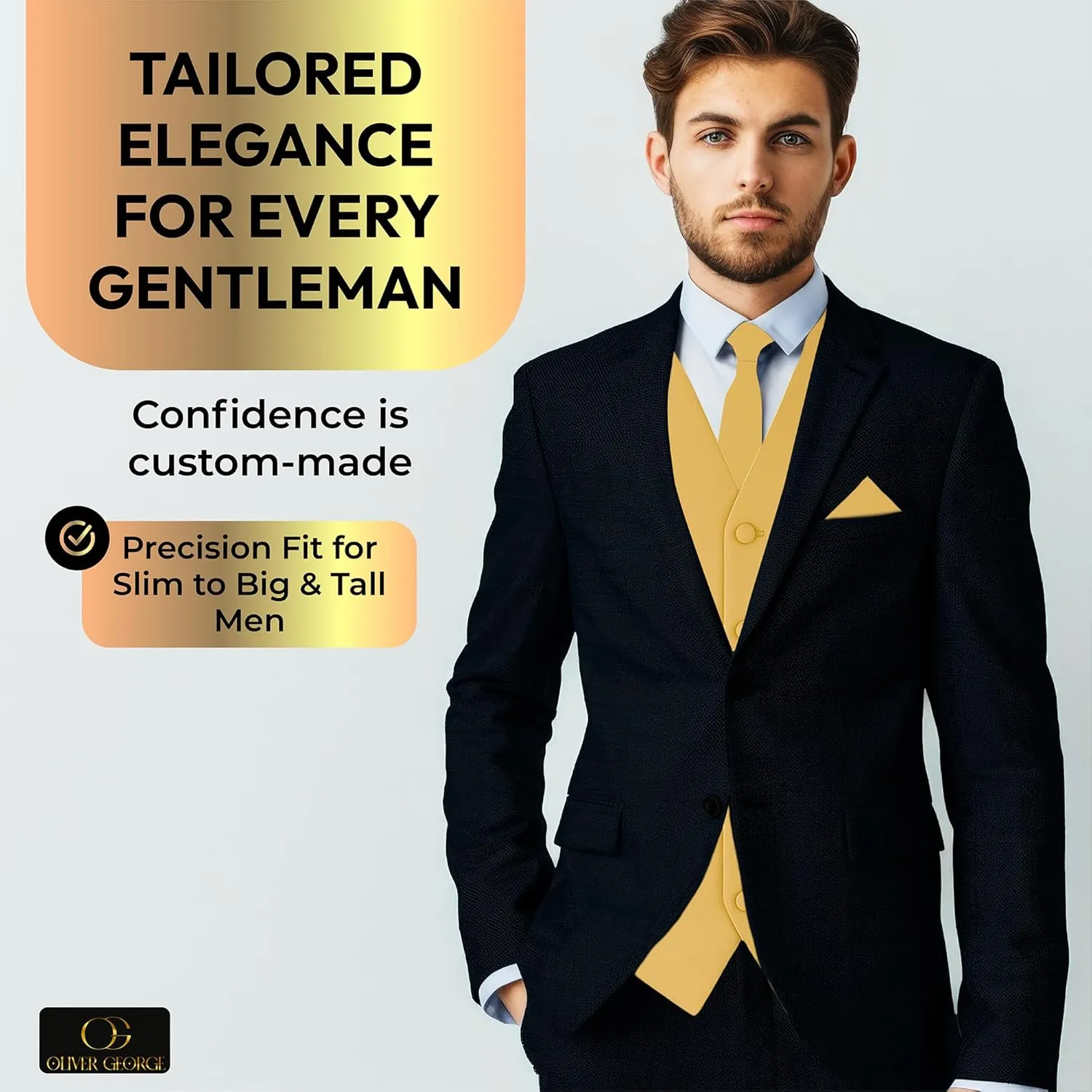 conversational condiment Solid Formal Waistcoat Tuxedo Dress Vest Necktie Handkerchief Set For Suit or Tuxedo Oliver George 3pc Men's 