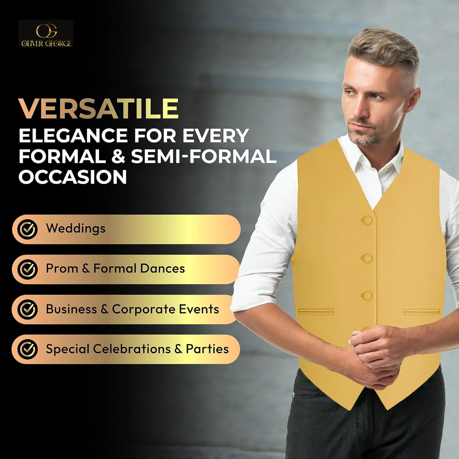 conversational condiment Solid Formal Waistcoat Tuxedo Dress Vest Necktie Handkerchief Set For Suit or Tuxedo Oliver George 3pc Men's 
