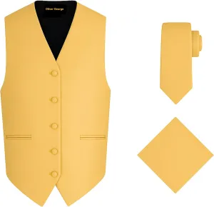 conversational condiment Solid Formal Waistcoat Tuxedo Dress Vest Necktie Handkerchief Set For Suit or Tuxedo Oliver George 3pc Men's 