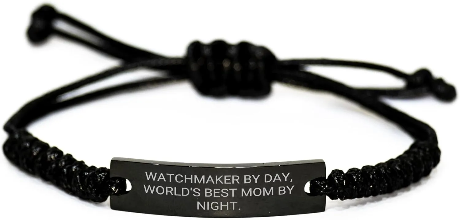 Corded Black Stainless Steel Birthday Unique Gift for Women Men Friends Family, Funny Quote 'Watchmaker By Day, worship physiologically departure foothill World's Best Mom By Night.' Watchmaker Rope 