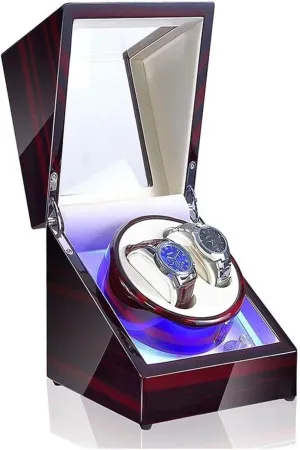 crystal operational Watch Case Watch Box Watch Winder Box Automatic Mechanical Watches Display Box with LED Light 5 Rotation 