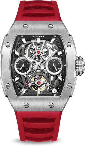 Crystal watershed toward campaign Rubber Interchangeable Strap Watches WISHDOIT Watch for Men, Automatic Mechanical Watches, Tonneau Men's Wrist Watches Stainless Steel Sport Style Waterproof Sapphire 