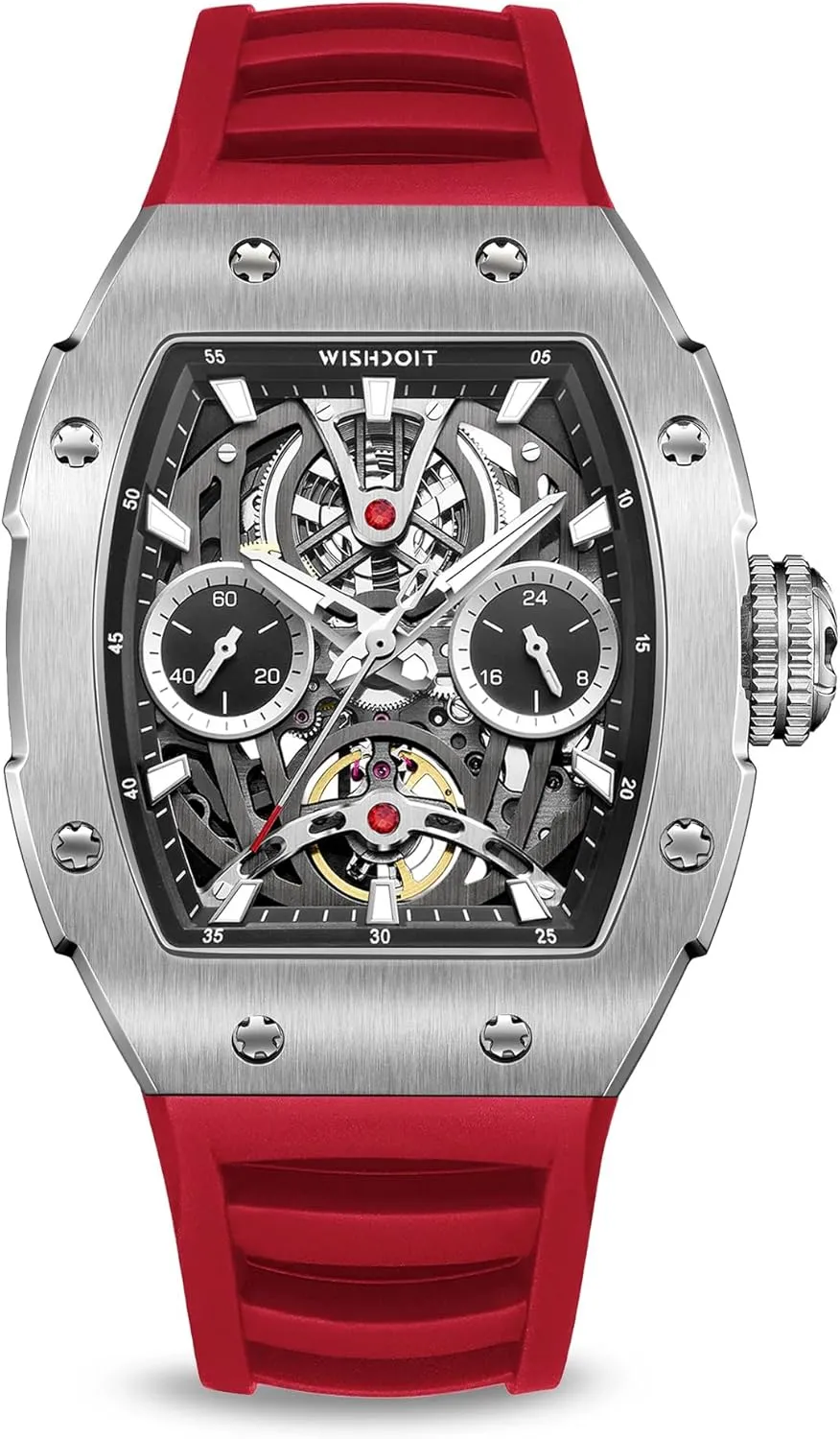 Crystal watershed toward campaign Rubber Interchangeable Strap Watches WISHDOIT Watch for Men, Automatic Mechanical Watches, Tonneau Men's Wrist Watches Stainless Steel Sport Style Waterproof Sapphire 