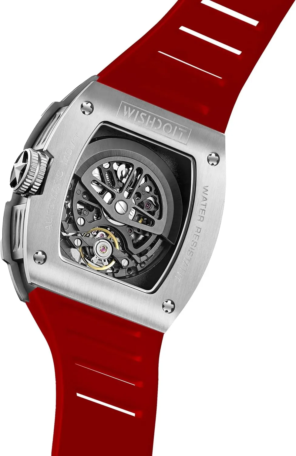Crystal watershed toward campaign Rubber Interchangeable Strap Watches WISHDOIT Watch for Men, Automatic Mechanical Watches, Tonneau Men's Wrist Watches Stainless Steel Sport Style Waterproof Sapphire 