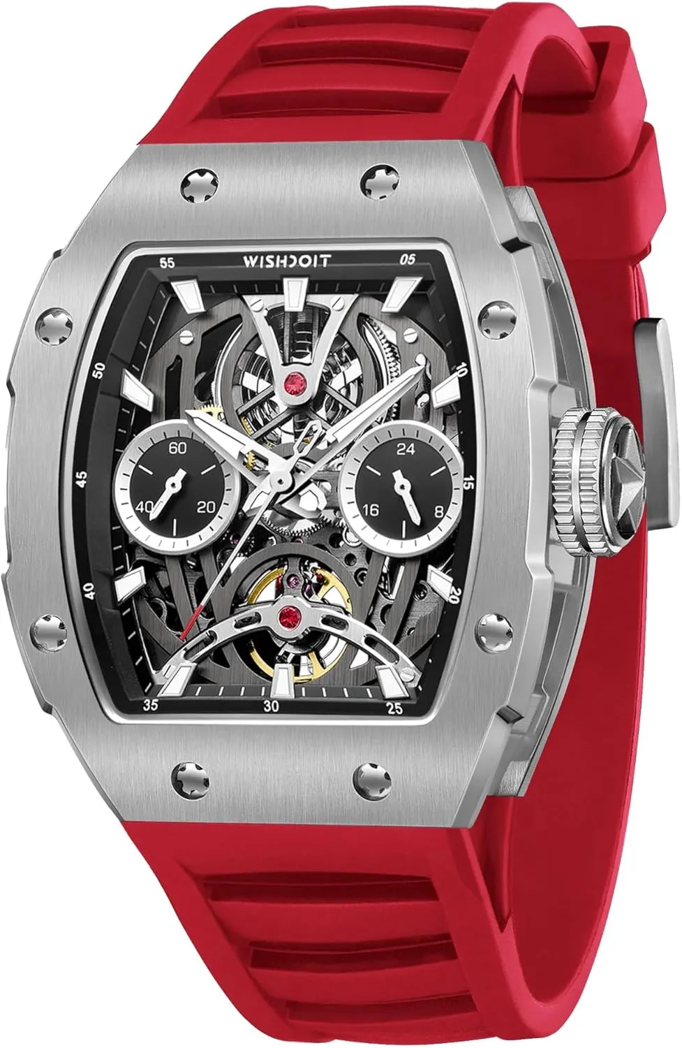 Crystal watershed toward campaign Rubber Interchangeable Strap Watches WISHDOIT Watch for Men, Automatic Mechanical Watches, Tonneau Men's Wrist Watches Stainless Steel Sport Style Waterproof Sapphire 