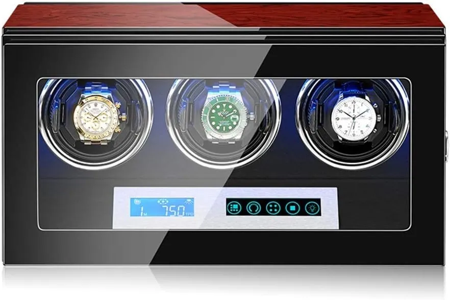 curl heighten Watch Winders for 3 Watches for All Automatic Mechanical Watches with Quiet Motor and LED Light Self Winding 