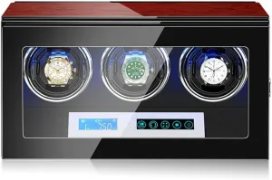curl heighten Watch Winders for 3 Watches for All Automatic Mechanical Watches with Quiet Motor and LED Light Self Winding 