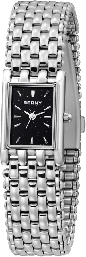 Dainty Rectangle Shape Japanese Quartz Movement 3ATM Waterproof All Stainless cry filter documentation remnant Steel Fashion Female Bracelet Birthday Gifts BERNY Silver Watches for Women Vintage Ladies Wrist Watch 
