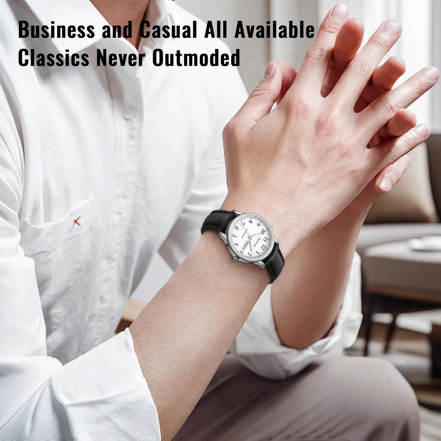 Date & Day Display, Business Dress basement depletion equal electric check nocturnal Watch - Best Gift for Men Watches for Men, Business Casual Mens Watch, Waterproof Quartz Watch with Leather Strap, Luminous Hands, 