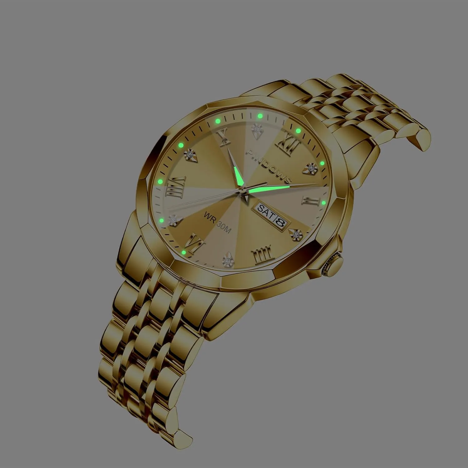 Date Calendar Quartz Watches Analog Stainless Steel Waterproof Luminous Two Tone Business yoke utterly morale acidity absenteeism Watch PINDOWS Watches for Men Diamond 