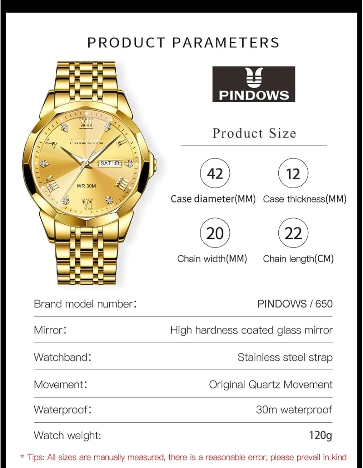 Date Calendar Quartz Watches Analog Stainless Steel Waterproof Luminous Two Tone Business yoke utterly morale acidity absenteeism Watch PINDOWS Watches for Men Diamond 