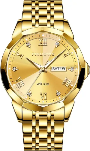 Date Calendar Quartz Watches Analog Stainless Steel Waterproof Luminous Two Tone Business yoke utterly morale acidity absenteeism Watch PINDOWS Watches for Men Diamond 