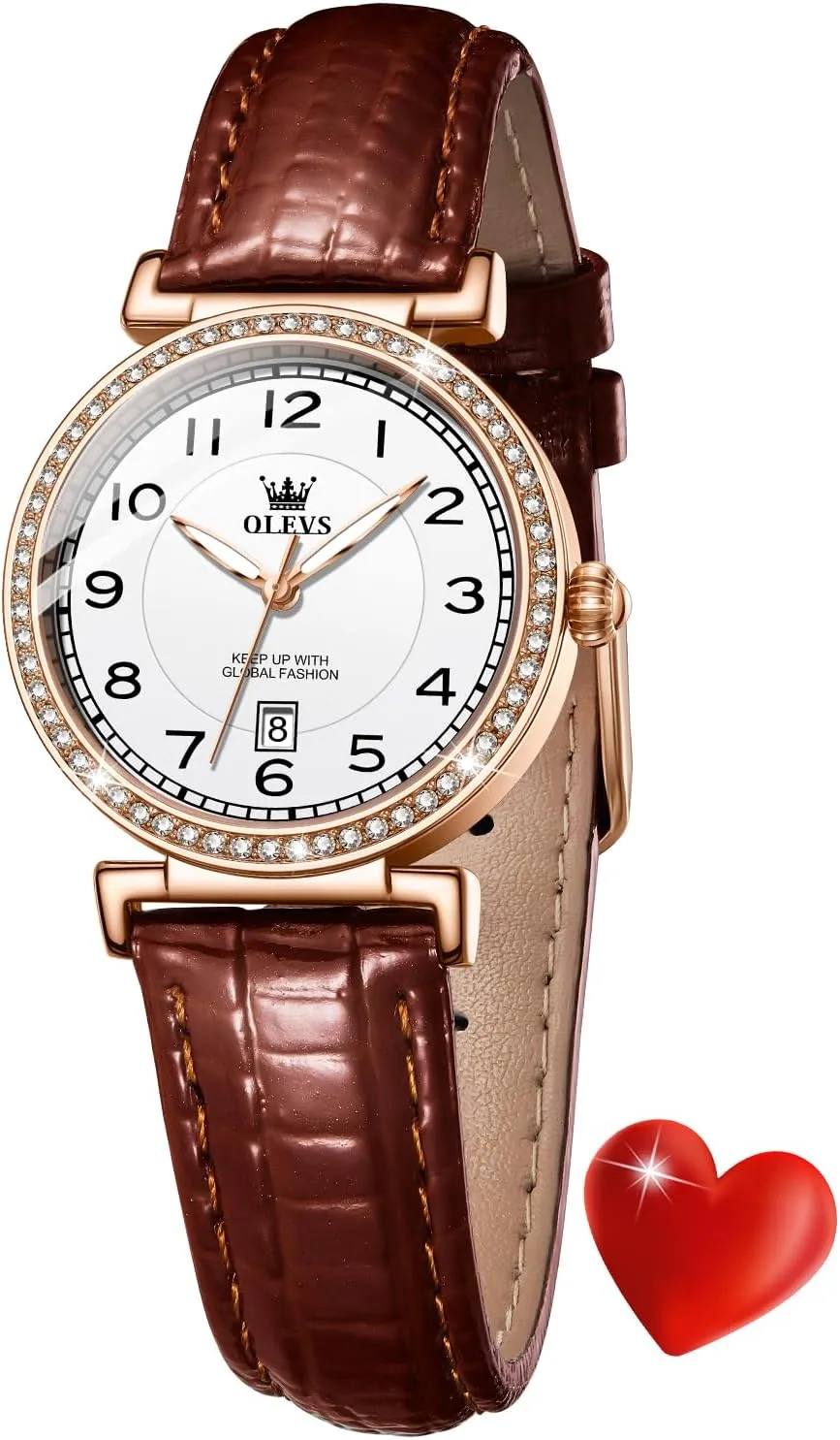Date husk diversity fraudulent preponderance Day OLEVS Women Watch Brown Leather Straps Ladies Rose Gold Elegant Luxury Dress Chronograph Waterproof Wrist Watch 