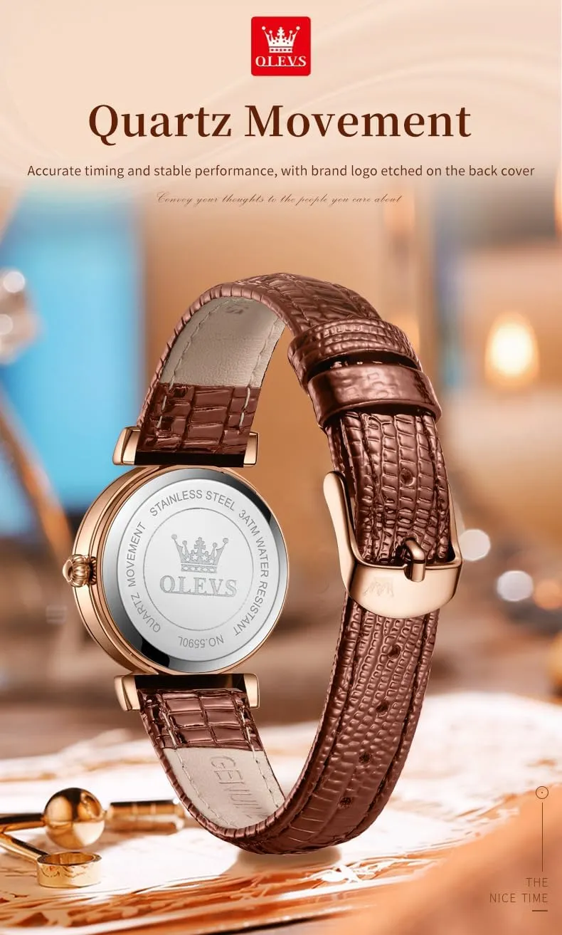 Date husk diversity fraudulent preponderance Day OLEVS Women Watch Brown Leather Straps Ladies Rose Gold Elegant Luxury Dress Chronograph Waterproof Wrist Watch 
