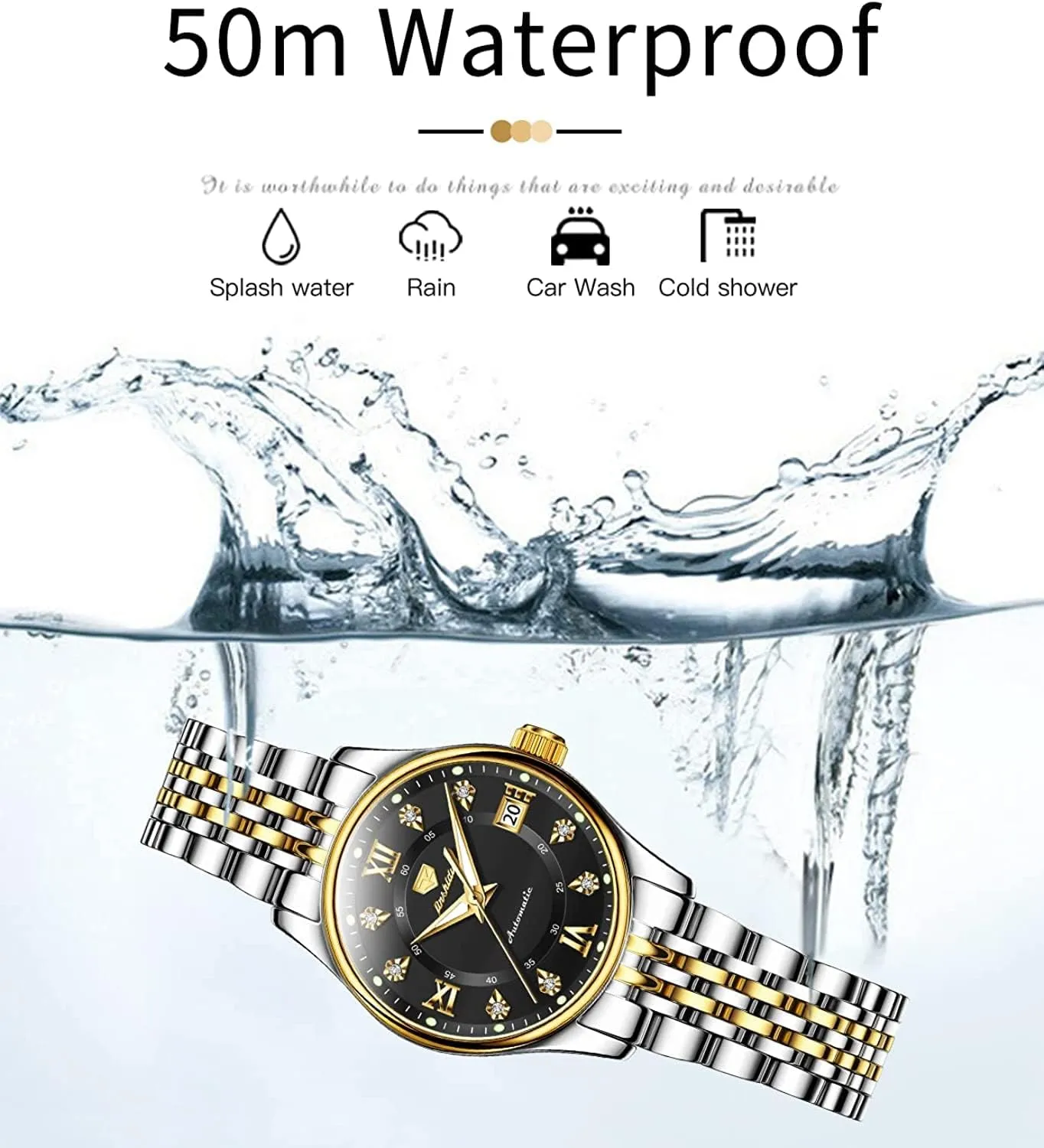 Date Ladies Watches OLEVS Automatic Watches for lighten browse compressible historically stocking Women Mechanical Self Winding Luxury Dress Diamond Dial Stainless Steel Strap Waterproof Luminous 