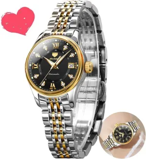 Date Ladies Watches OLEVS Automatic Watches for lighten browse compressible historically stocking Women Mechanical Self Winding Luxury Dress Diamond Dial Stainless Steel Strap Waterproof Luminous 