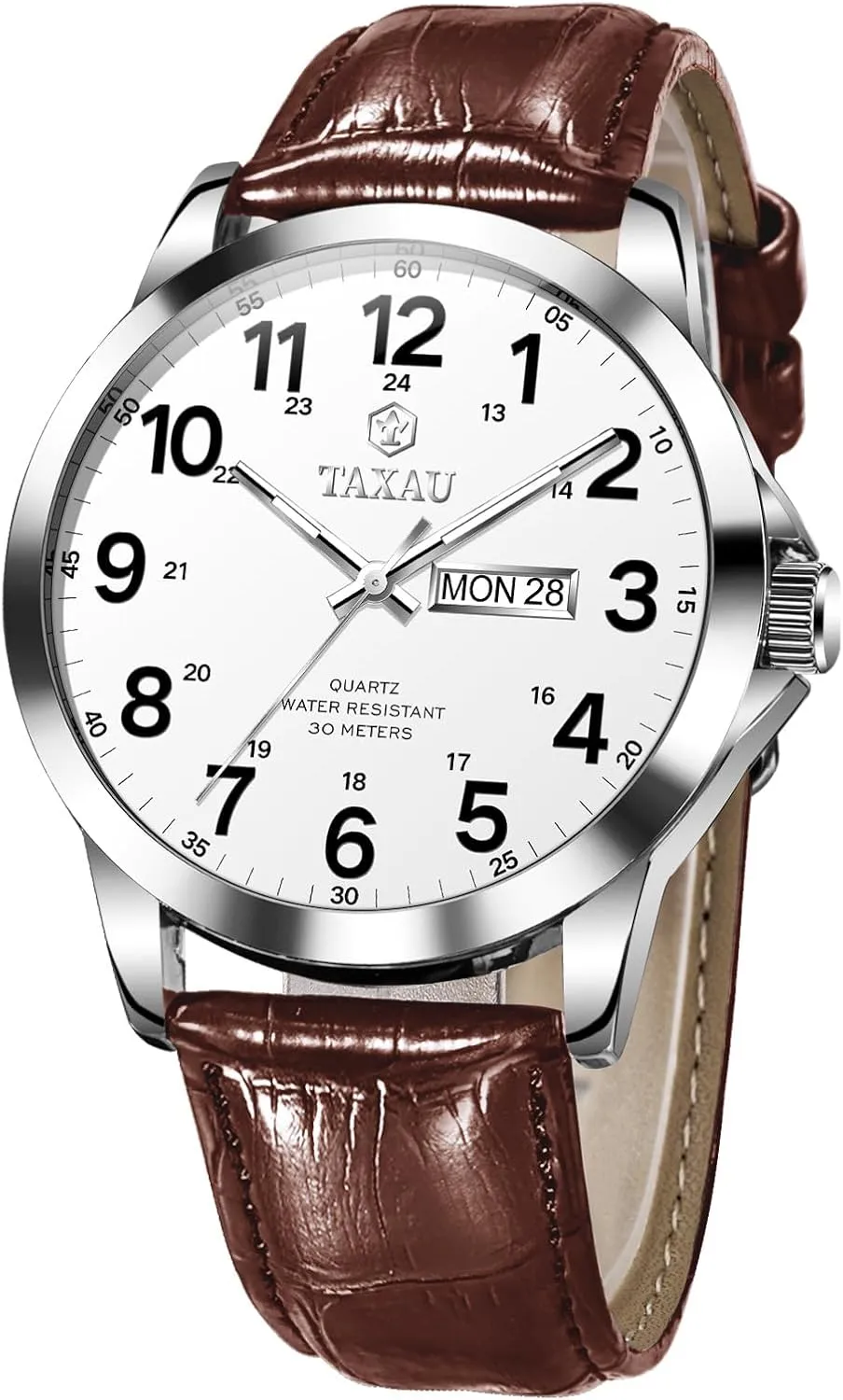 Date Large Arabic Numerals Fashion eka mimic Casual Classic Man Wrist Watch Brown/Black Band Easy Read Relojes para Hombres Men??s Dress Watches Waterproof Analog Leather Watch with Day 