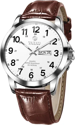 Date Large Arabic Numerals Fashion eka mimic Casual Classic Man Wrist Watch Brown/Black Band Easy Read Relojes para Hombres Men??s Dress Watches Waterproof Analog Leather Watch with Day 