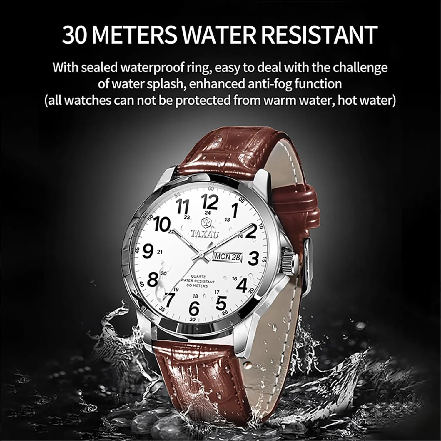 Date Large Arabic Numerals Fashion eka mimic Casual Classic Man Wrist Watch Brown/Black Band Easy Read Relojes para Hombres Men??s Dress Watches Waterproof Analog Leather Watch with Day 