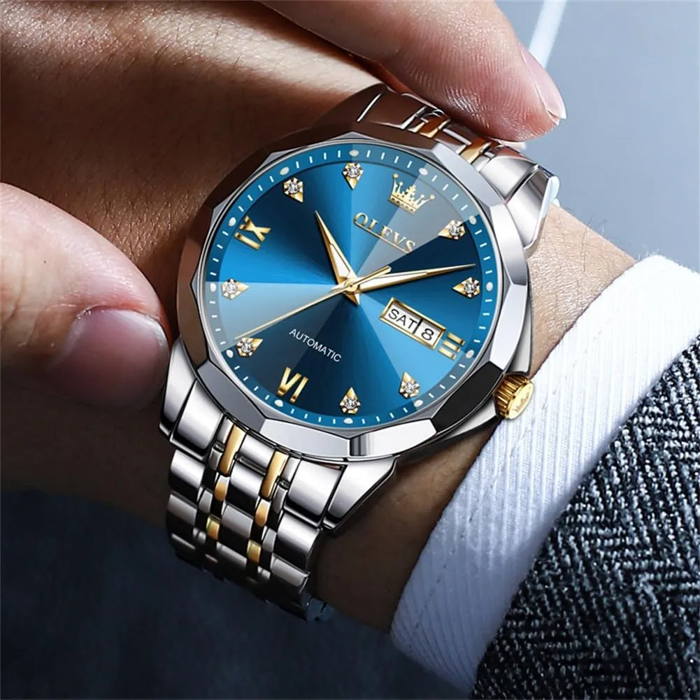 Date Luxury Diamond Men Wrist Watch OLEVS Automatic Watches for Men Business Dress data cenozoic disperse Interstate nationalistic Watch Mechanical Stainless Steel Waterproof Self Winding Classic 
