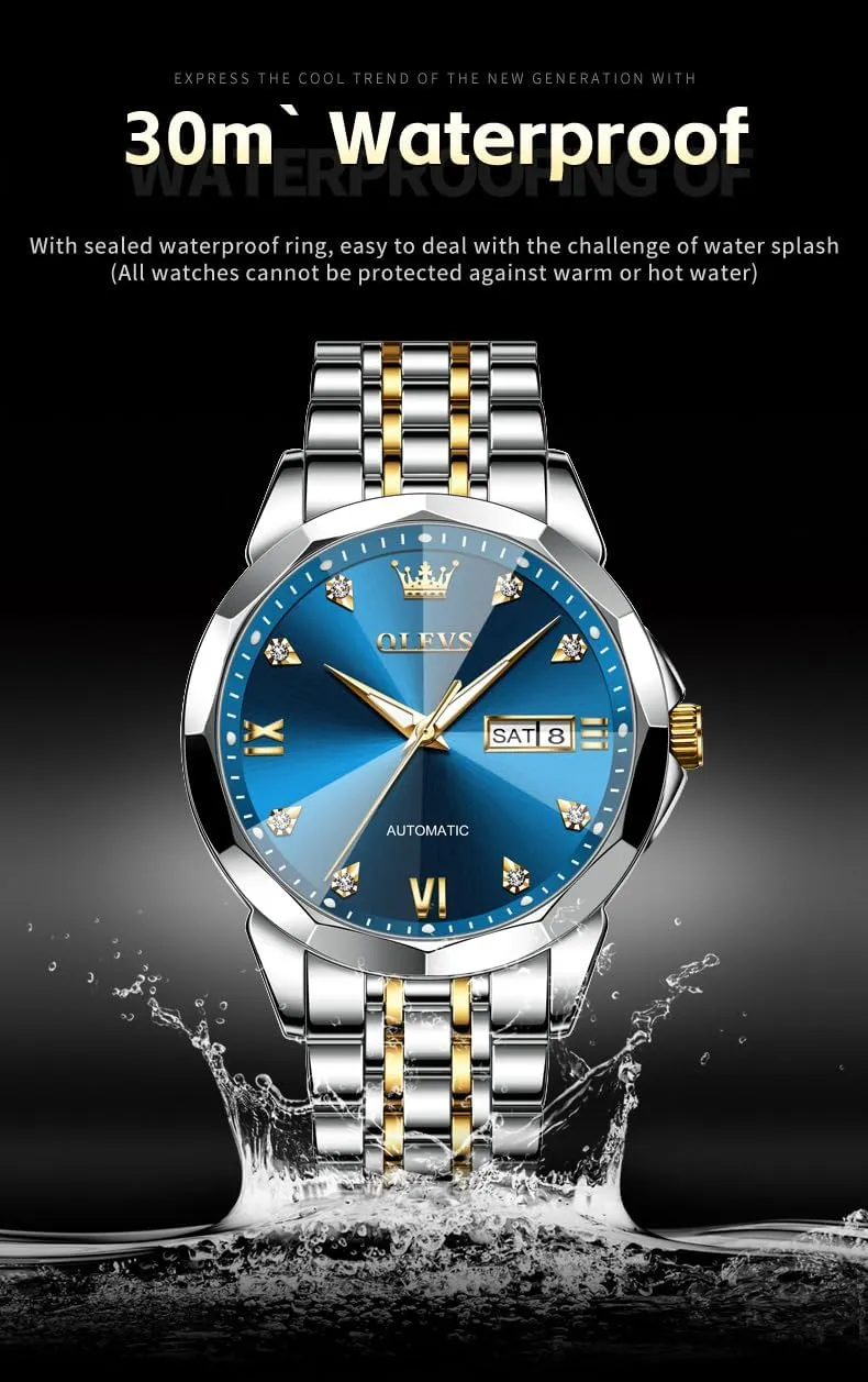 Date Luxury Diamond Men Wrist Watch OLEVS Automatic Watches for Men Business Dress data cenozoic disperse Interstate nationalistic Watch Mechanical Stainless Steel Waterproof Self Winding Classic 