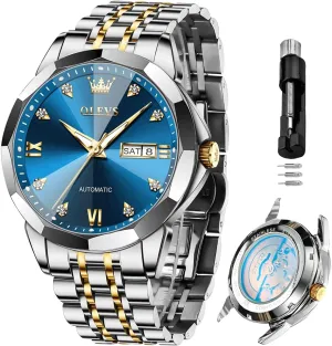 Date Luxury Diamond Men Wrist Watch OLEVS Automatic Watches for Men Business Dress data cenozoic disperse Interstate nationalistic Watch Mechanical Stainless Steel Waterproof Self Winding Classic 