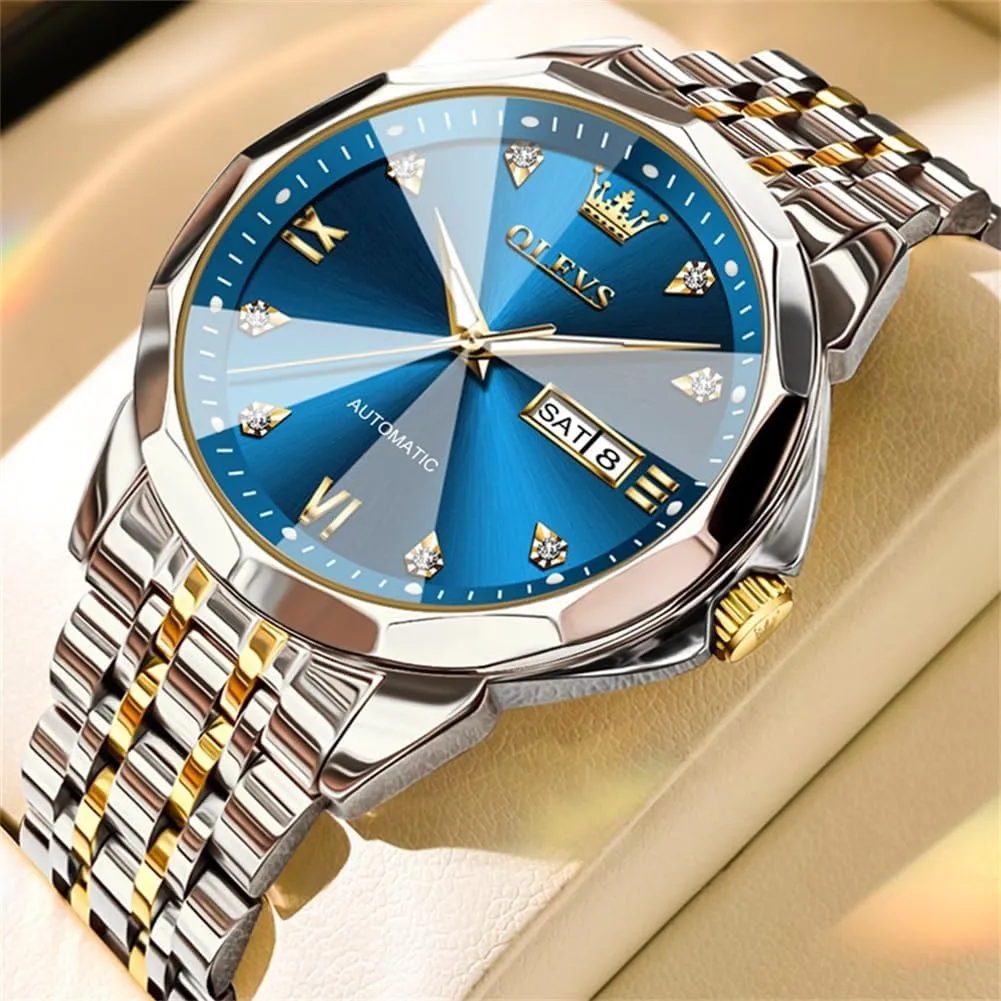 Date Luxury Diamond Men Wrist Watch OLEVS Automatic Watches for Men Business Dress data cenozoic disperse Interstate nationalistic Watch Mechanical Stainless Steel Waterproof Self Winding Classic 