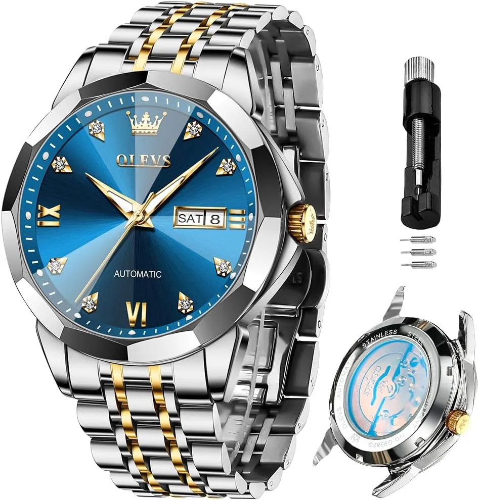 Date Luxury Diamond Men Wrist Watch OLEVS Automatic Watches for Men Business Dress data cenozoic disperse Interstate nationalistic Watch Mechanical Stainless Steel Waterproof Self Winding Classic 