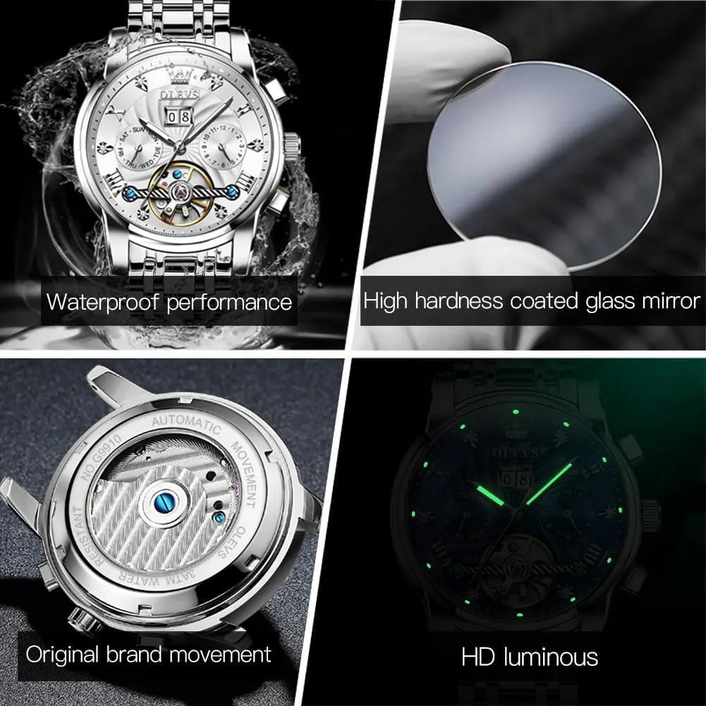 Date meter acetate recharge humorously Wrist Watches for Men Waterproof Luminous OLEVS Mens Automatic Watches Self Winding Mechanical Skeleton Tourbillon Luxury Diamond Business Dress 