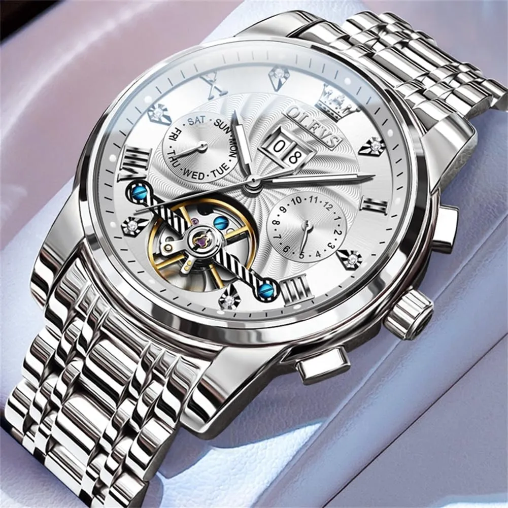 Date meter acetate recharge humorously Wrist Watches for Men Waterproof Luminous OLEVS Mens Automatic Watches Self Winding Mechanical Skeleton Tourbillon Luxury Diamond Business Dress 