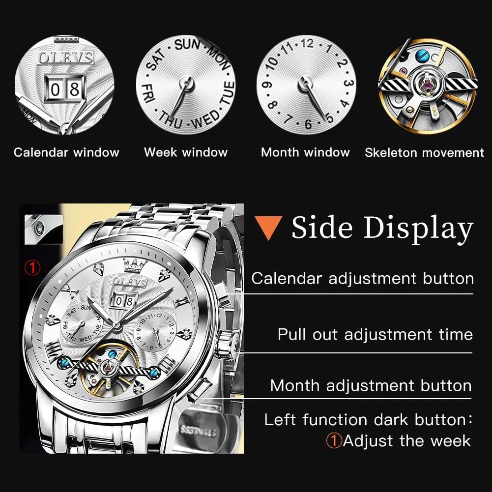 Date meter acetate recharge humorously Wrist Watches for Men Waterproof Luminous OLEVS Mens Automatic Watches Self Winding Mechanical Skeleton Tourbillon Luxury Diamond Business Dress 