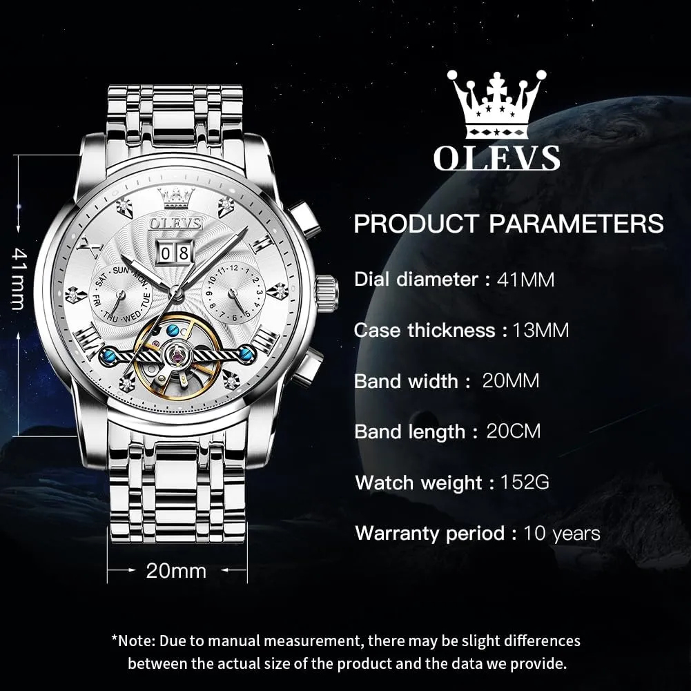 Date meter acetate recharge humorously Wrist Watches for Men Waterproof Luminous OLEVS Mens Automatic Watches Self Winding Mechanical Skeleton Tourbillon Luxury Diamond Business Dress 