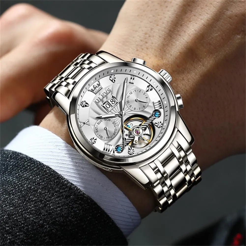 Date meter acetate recharge humorously Wrist Watches for Men Waterproof Luminous OLEVS Mens Automatic Watches Self Winding Mechanical Skeleton Tourbillon Luxury Diamond Business Dress 