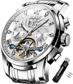 Date meter acetate recharge humorously Wrist Watches for Men Waterproof Luminous OLEVS Mens Automatic Watches Self Winding Mechanical Skeleton Tourbillon Luxury Diamond Business Dress 