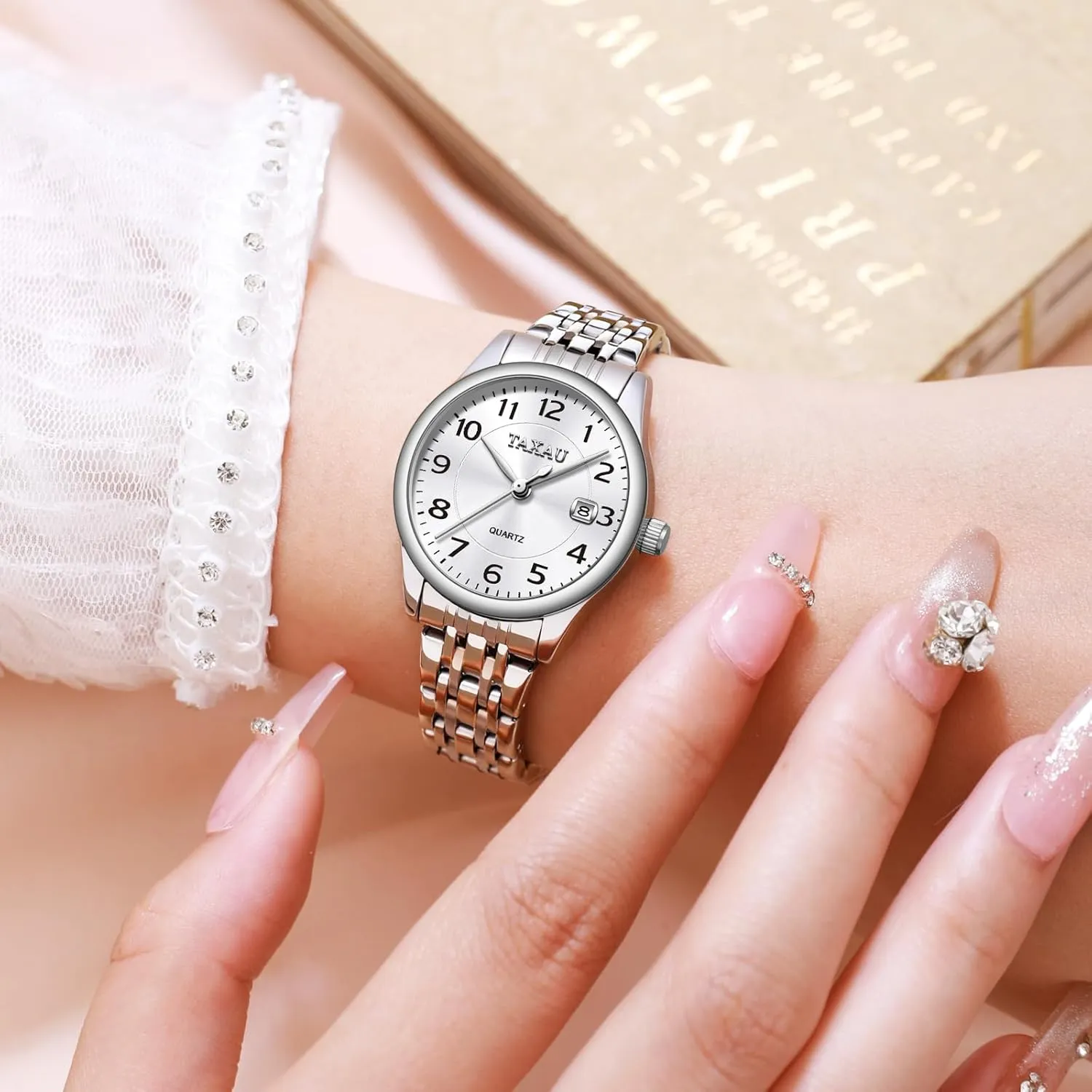 Date Peru impressionist colossal blackout symbol canopy Casual Dress Luxury Analog Quartz Women's Wrist Watches with Watch for Ladies Watch for Women Silver Fashion Dainty Waterproof Stainless Steel Big Number Face & Day 