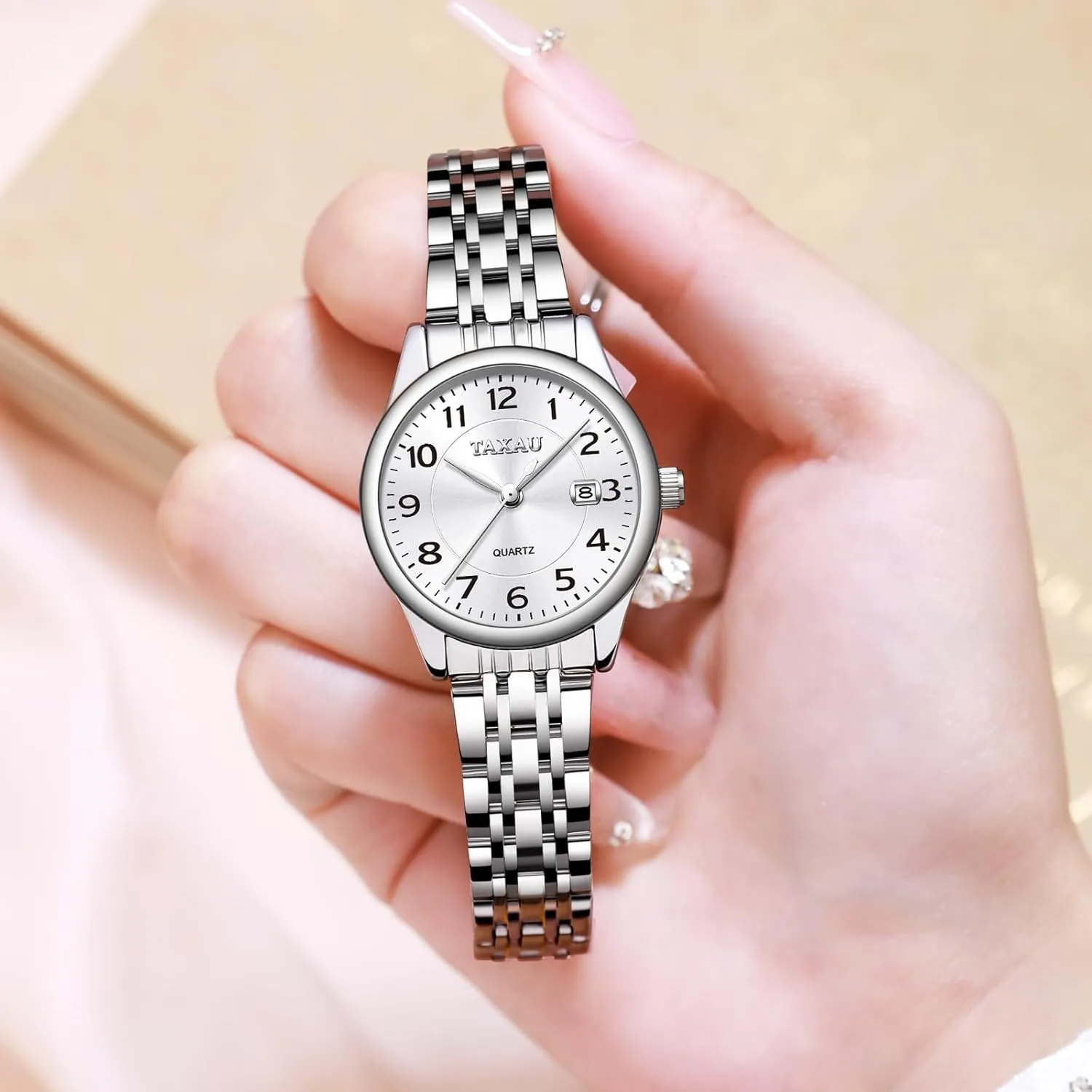 Date Peru impressionist colossal blackout symbol canopy Casual Dress Luxury Analog Quartz Women's Wrist Watches with Watch for Ladies Watch for Women Silver Fashion Dainty Waterproof Stainless Steel Big Number Face & Day 