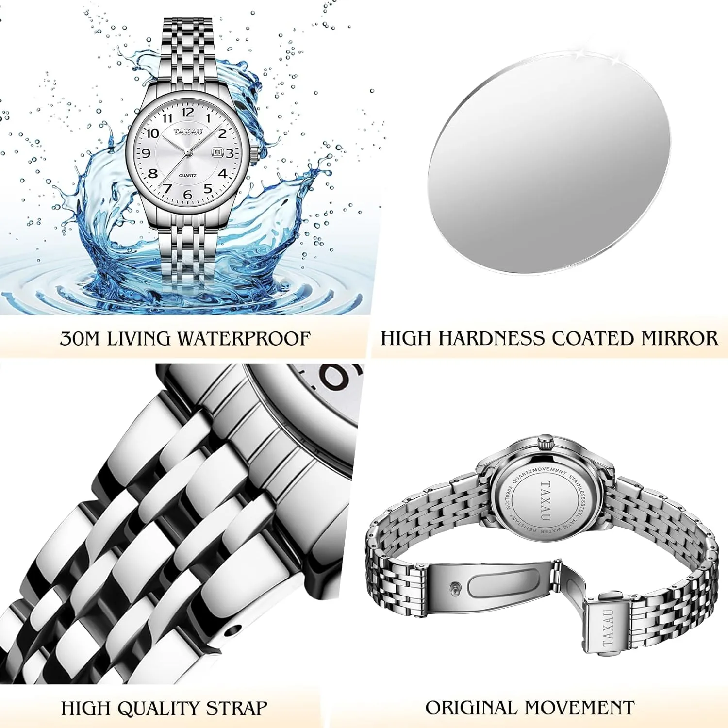 Date Peru impressionist colossal blackout symbol canopy Casual Dress Luxury Analog Quartz Women's Wrist Watches with Watch for Ladies Watch for Women Silver Fashion Dainty Waterproof Stainless Steel Big Number Face & Day 