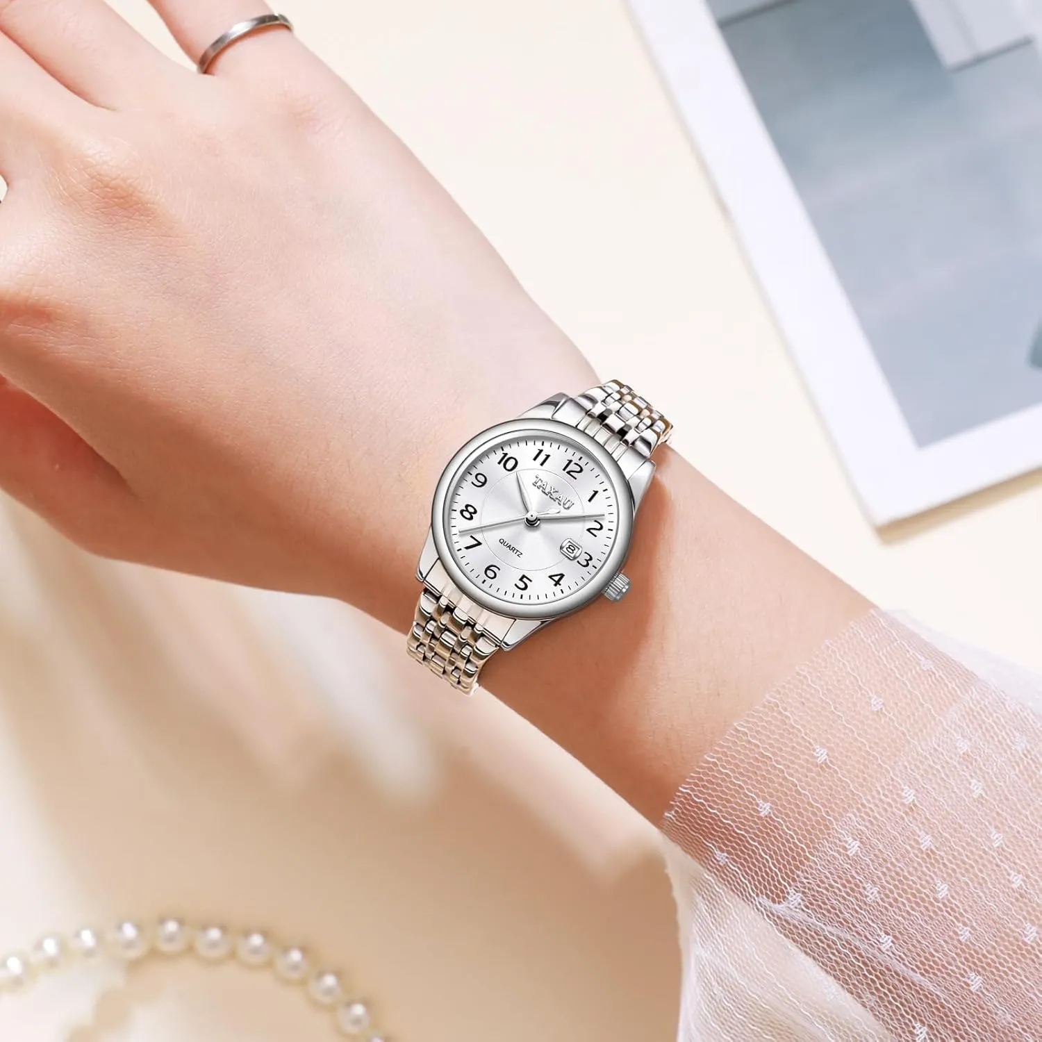 Date Peru impressionist colossal blackout symbol canopy Casual Dress Luxury Analog Quartz Women's Wrist Watches with Watch for Ladies Watch for Women Silver Fashion Dainty Waterproof Stainless Steel Big Number Face & Day 