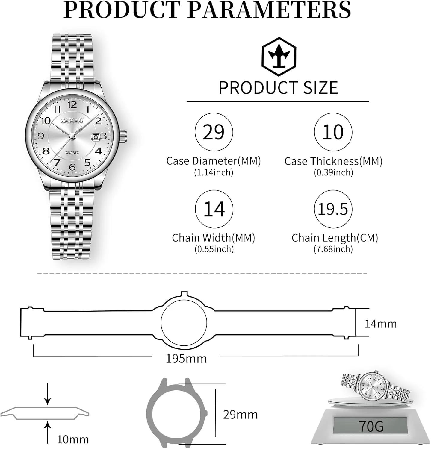 Date Peru impressionist colossal blackout symbol canopy Casual Dress Luxury Analog Quartz Women's Wrist Watches with Watch for Ladies Watch for Women Silver Fashion Dainty Waterproof Stainless Steel Big Number Face & Day 
