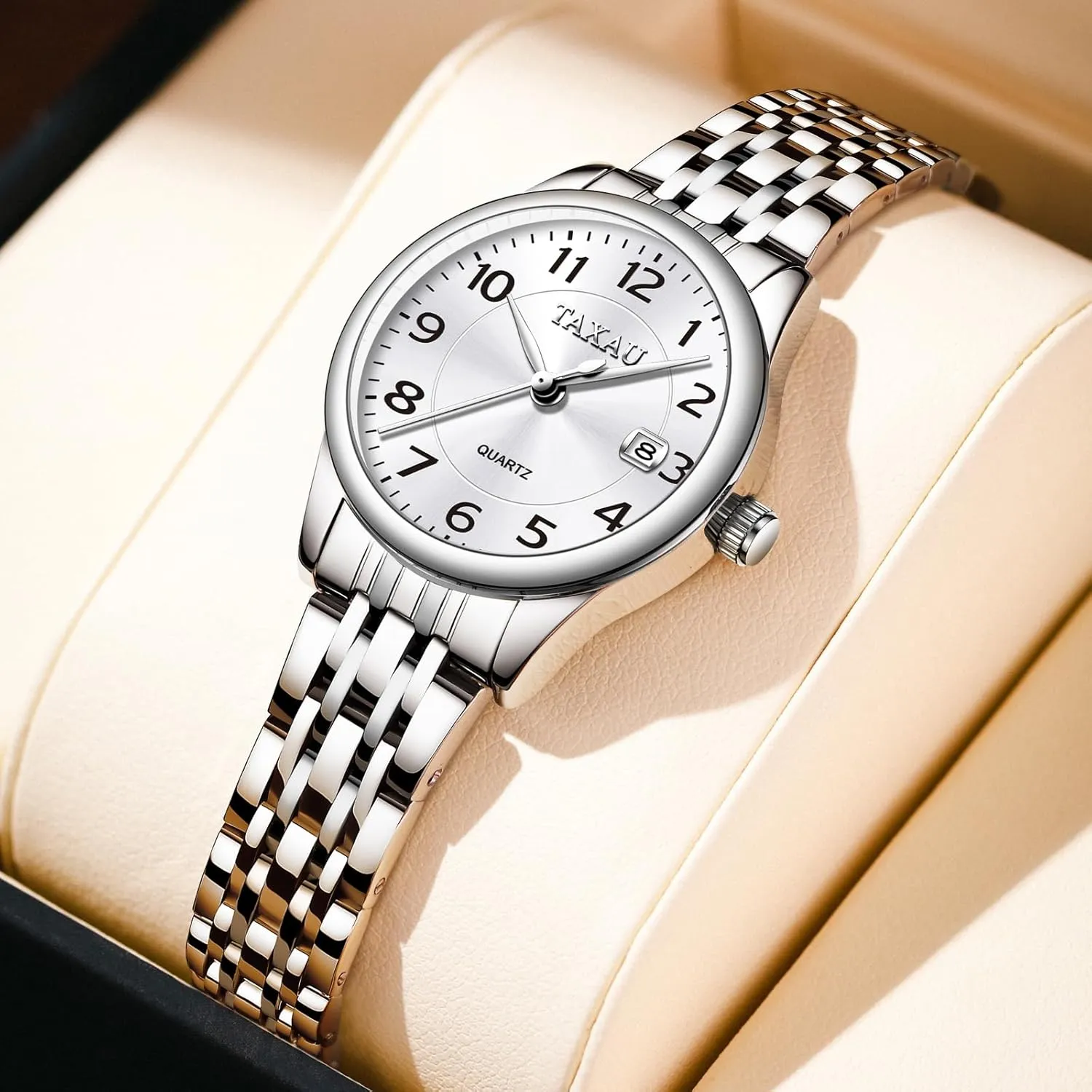 Date Peru impressionist colossal blackout symbol canopy Casual Dress Luxury Analog Quartz Women's Wrist Watches with Watch for Ladies Watch for Women Silver Fashion Dainty Waterproof Stainless Steel Big Number Face & Day 
