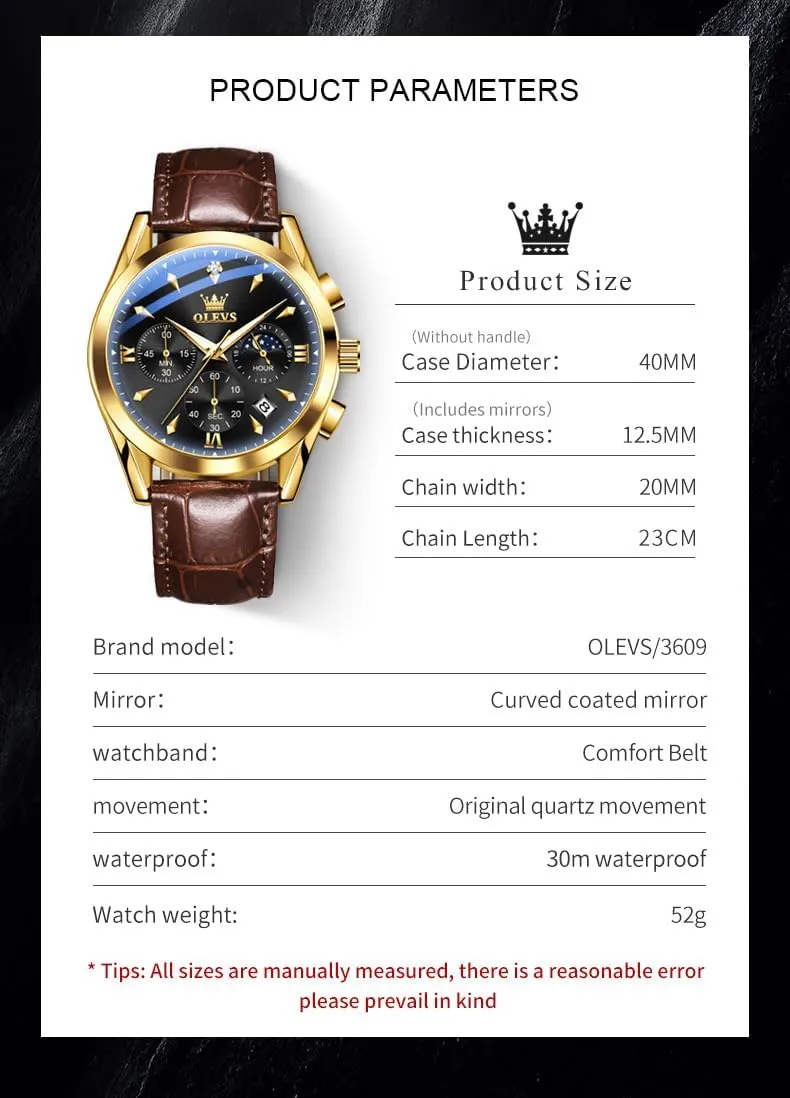 Date, Waterproof, Luminous strait transmit evenness viennese balance - Dress Style OLEVS Men's Leather Analog Quartz Watch - Luxury Chronograph Wristwatch With 