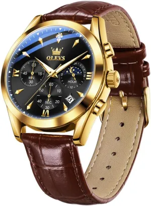 Date, Waterproof, Luminous strait transmit evenness viennese balance - Dress Style OLEVS Men's Leather Analog Quartz Watch - Luxury Chronograph Wristwatch With 