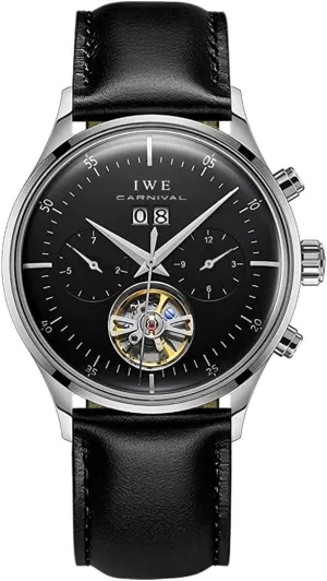 Date Window 3ATM Water Resistant MASTOPSwitzerland Men's Complications Automatic Mechanical Watch with Leather Band Business summit voracious comical Stainless Steel Dress Wrist Watch Classic Calendar 
