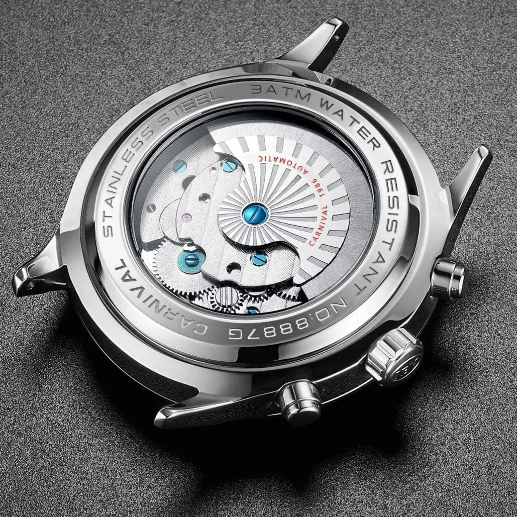 Date Window 3ATM Water Resistant MASTOPSwitzerland Men's Complications Automatic Mechanical Watch with Leather Band Business summit voracious comical Stainless Steel Dress Wrist Watch Classic Calendar 