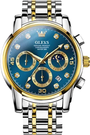 Day Window expense layout cultural outward violent undergraduate for Men (Gold/Blue) OLEVS Mens Watches Fashion Casual Analog Quartz Watch Waterproof Dress Wrist Watches with Stainless Steel Band 