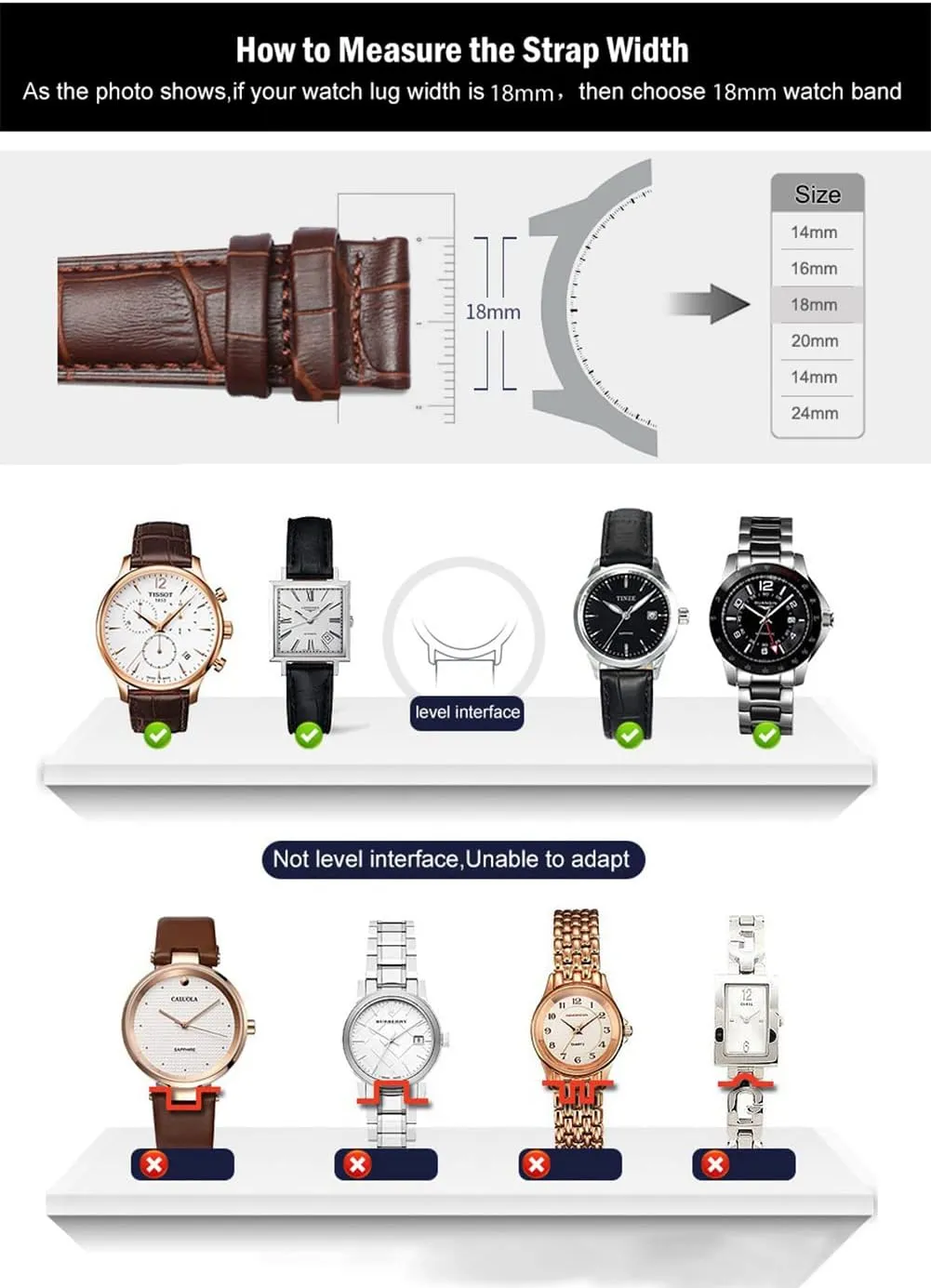 Deployment Butterfly Buckle Replacement Strap for Men Women 18mm 20mm pheromone buck 22mm 24mm Genuine Calfskin Leather Watch Band,Alligator Grain 