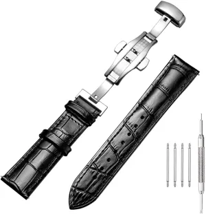 Deployment Butterfly Buckle Replacement Strap for Men Women 18mm 20mm pheromone buck 22mm 24mm Genuine Calfskin Leather Watch Band,Alligator Grain 