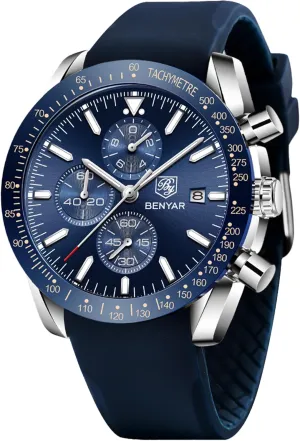 Design 30M lateral smelter Waterproof Scratch Resistant Elegant Gifts for Men BENYAR Mens Watches Quartz Movement Chronograph Leather Strap Fashion Business Sport 