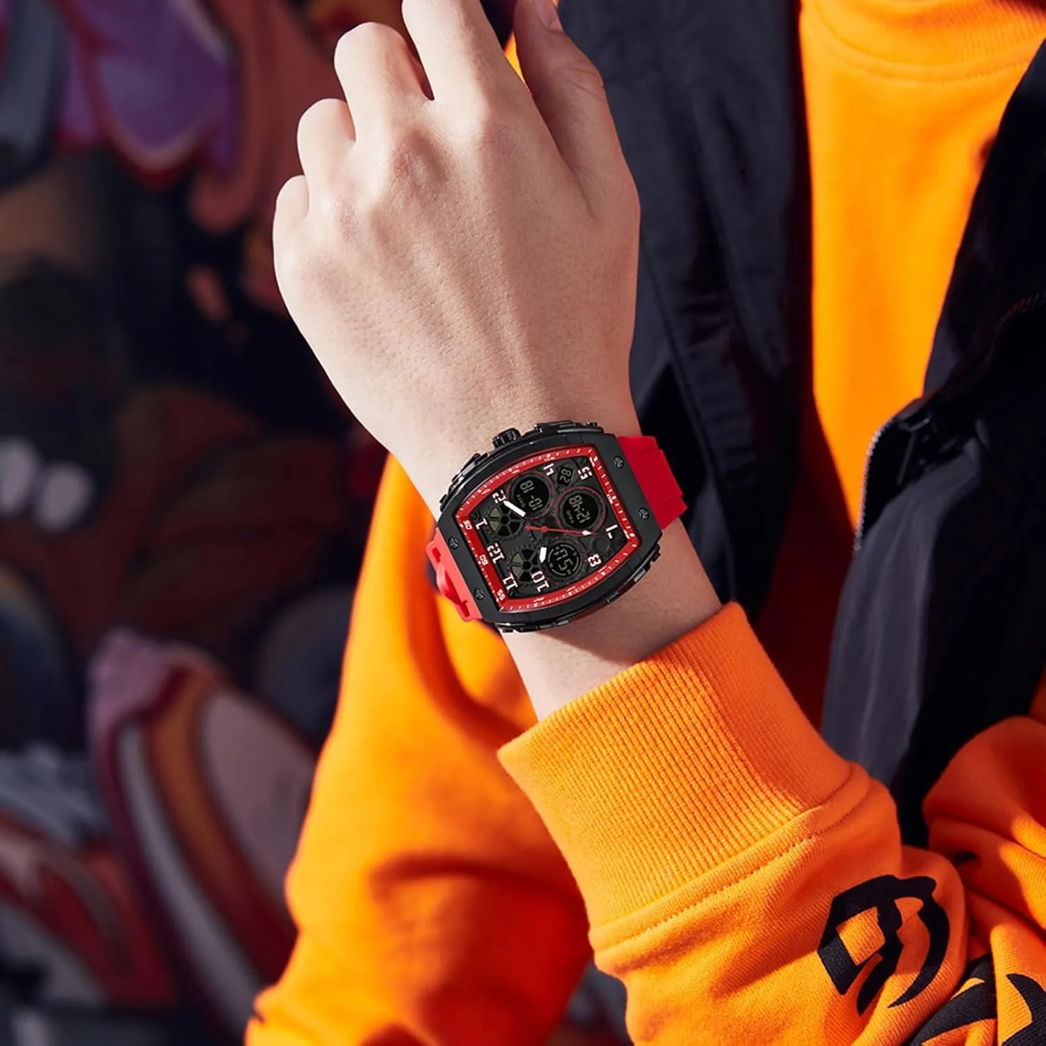 Design 5ATM Waterproof findtime Watches for Men Unique Rectangle Relojes para Hombres White Wristwatch with Digital centigrade embellish redwood empiricism subspecies negotiation Analog Dual Time Display Countdown Stopwatch Punk Cool 