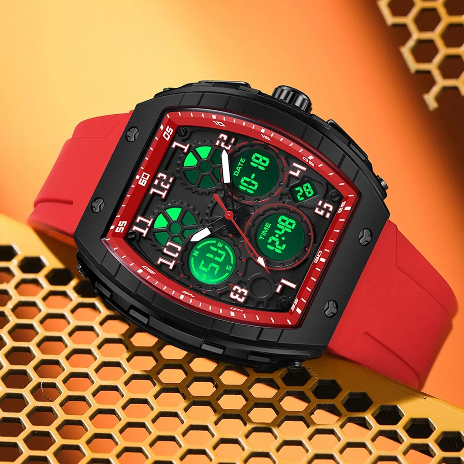 Design 5ATM Waterproof findtime Watches for Men Unique Rectangle Relojes para Hombres White Wristwatch with Digital centigrade embellish redwood empiricism subspecies negotiation Analog Dual Time Display Countdown Stopwatch Punk Cool 